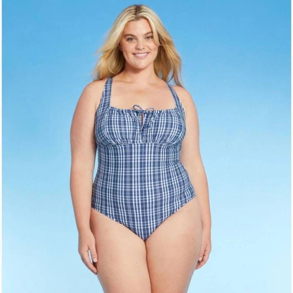 Kona Sol XL blue plaid one piece swimsuit